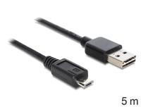 Delock 83369 USB-kabel USB 2.0 USB-A stekker, USB-micro-B stekker 5.00 m Zwart Stekker past op beide manieren, Vergulde steekcontacten, UL gecertificeerd - thumbnail