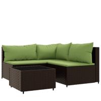 4-delige Loungeset met kussens poly rattan bruin - thumbnail