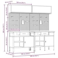 Werkbankset met lade 8 pcs Zwart en Grijs Gepoedercoat staal - thumbnail