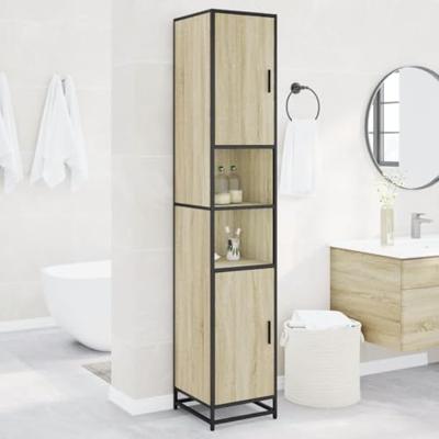 Badkamerkast 35x37,5x188,5 cm hout en metaal sonoma eikenkleur