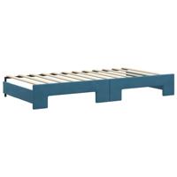 Slaapbank met onderschuifbed en lades 100x200 cm fluweel blauw - thumbnail