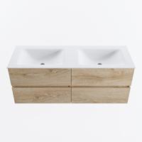 MONDIAZ VICA 130cm badmeubel onderkast Washed Oak 4 lades. Wastafel CLOUD dubbel zonder kraangat, kleur Talc. - thumbnail