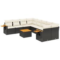 9-delige Loungeset met kussens poly rattan zwart - thumbnail