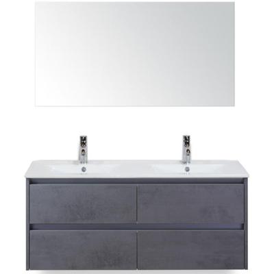 Dante Badmeubelset 120 cm - Beton Antraciet - Keramische Wastafel Wit Enjoy met Spiegel