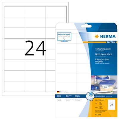 Herma 4389 Diepvriesetiketten 66 x 33.8 mm Papier Wit 600 stuk(s) Permanent hechtend Inkjet, Laser (zwart/wit), Laser (kleur), Kopiëren (zwart/wit), Kopiëren
