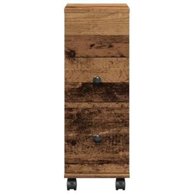 Badkamerkast smal met wielen bewerkt hout oud houtkleurig Badkamerkast smal met wielen bewerkt hout oud houtkleurig