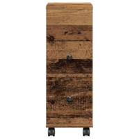 Badkamerkast smal met wielen bewerkt hout oud houtkleurig - thumbnail