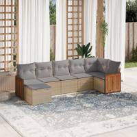 7-delige Loungeset met kussens poly rattan beige - thumbnail
