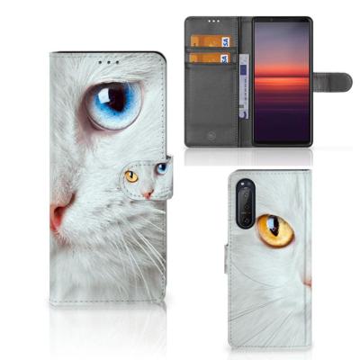 Sony Xperia 5II | Telefoonhoesje | Met pasjeshouder | Witte Kat