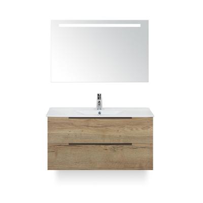 Seville Badmeubelset 100 cm - Natuur Eiken Edge greep - Wastafel Enjoy - met Sence Spiegel
