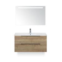 Seville Badmeubelset 100 cm - Natuur Eiken Edge greep - Wastafel Enjoy - met Sence Spiegel - thumbnail