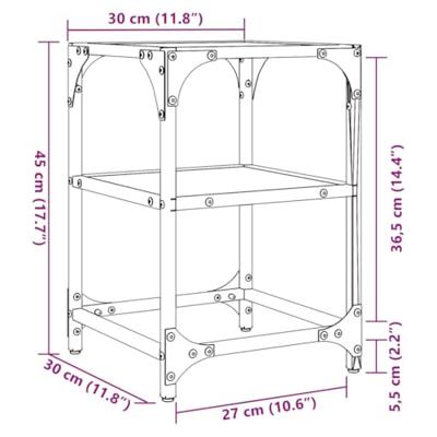 Salontafels 2 st met transparant glazen blad 30x30x45 cm staal
