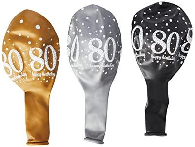 Ballonnen 80 Jaar Happy Birthday Zilver, Goud en Zwart