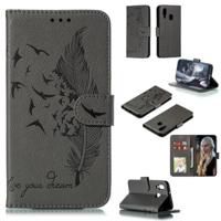Feather patroon Litchi textuur horizontale Flip lederen draagtas met portemonnee & houder & kaartsleuven voor Galaxy A40 (grijs) - thumbnail
