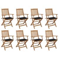 Tuinstoelen 8 st inklapbaar met kussens massief acaciahout - thumbnail