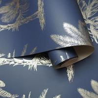 DUTCH WALLCOVERINGS behang tropical trees marineblauw en zilverkleurig - thumbnail