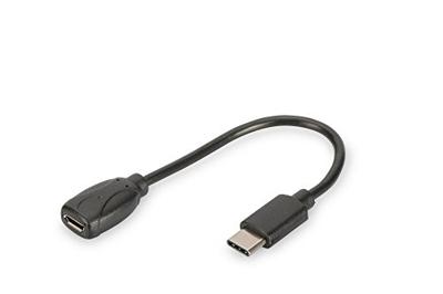 DIGITUS USB 2.0 adapterkabel - 0,1 m - USB C (St) naar USB Micro B (Bu) - 480 Mbit/s - USB-adapter - zwart
