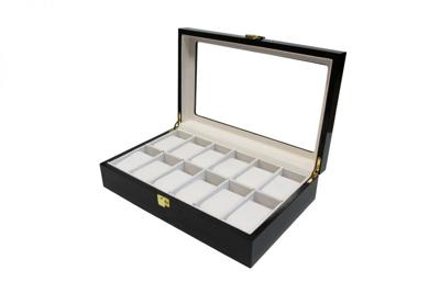 Luxe klassieke houten horlogebox voor 12 horloges | Zwart