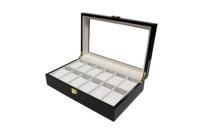 Luxe klassieke houten horlogebox voor 12 horloges | Zwart - thumbnail