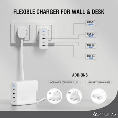 4smarts Flex Pro Desktop Charger 200W 4x USB-C + Worldwide Travel Adapter 4smarts Flex Pro Desktop Charger 200W 4x USB-C + Worldwide Travel Adapter
