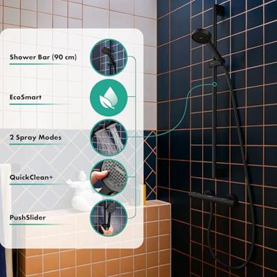 hansgrohe Activera S doucheset 95 - 2jet - EcoSmart - met glijstang 90cm - mat zwart 28046670 hansgrohe Activera S doucheset 95 - 2jet - EcoSmart - met glijstang 90cm - mat zwart 28046670