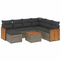 8-delige Loungeset met kussens poly rattan grijs - thumbnail