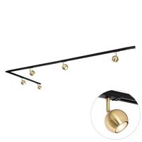 QAZQA Modern 1-fase railsysteem 5-lichts zwart met goud - Gissi - thumbnail