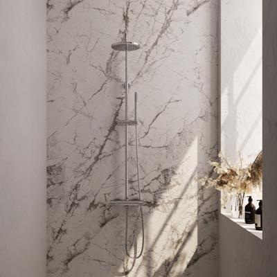 Chrome Carving opbouw thermostatische regendouche SET 01 (20 cm douchekop, staaf handdouche en doucheslang)