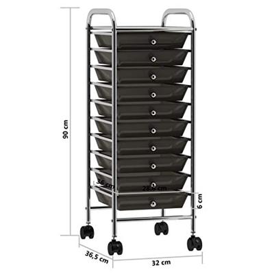 VidaXL Opbergtrolley met 10 lades mobiel kunststof zwart VidaXL Opbergtrolley met 10 lades mobiel kunststof zwart