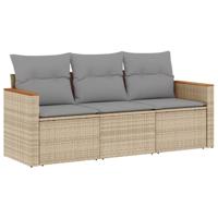 3-delige Loungeset met kussens poly rattan gemengd beige - thumbnail