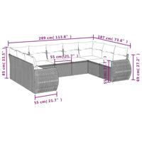 10-delige Loungeset met kussens poly rattan zwart - thumbnail