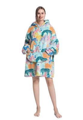 Animalprint deken met capuchon - fleece poncho-zebra