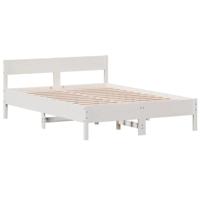 Bedframe met hoofdbord massief grenenhout wit 120x190 cm - thumbnail