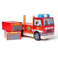 Bigjigs houten stapelspel brandweerwagen - thumbnail