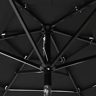 VidaXL Parasol 3-laags met aluminium paal 2 m zwart - thumbnail