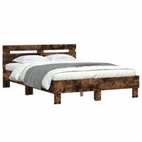Bedframe met hoofdeinde bewerkt hout gerookt eiken 120x200 cm - thumbnail