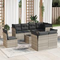 9-delige Loungeset met kussens poly rattan lichtgrijs - thumbnail