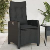 Tuinstoel verstelbaar met kussens poly rattan zwart - thumbnail