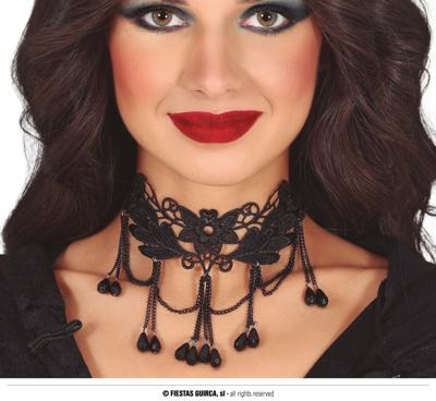 Zwarte Ketting Bloemenpatroon met steentjes