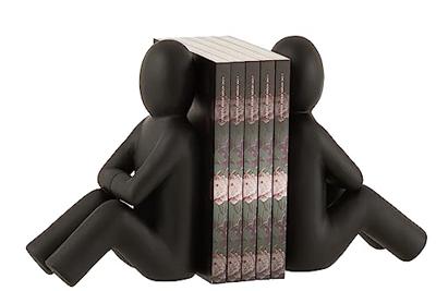 J-Line boekensteun P'tit Maurice - kunststof - zwart - 2 stuks