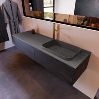 Badkamermeubelset Mondiaz Erin 150 cm met 2 Lades met RIDGE Wastafel Rechts Dark grey met 1 kraangat Greeploos Mat Dark Brown - thumbnail