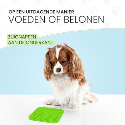 Eat Slow Live Longer Lickmat Quartet - 20 x 20 cm - snuffelmat - anti-kras mat - slowfeeder - 100% siliconen - vaatwasmachinebestendig - groen