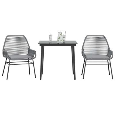 3-delige Tuinset met kussens poly rattan glas grijs