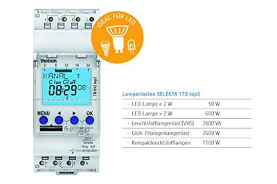Theben 6120130 Schakelklok Digitaal Weekprogramma 2600 W IP20 Display-verlichting, Gangreserve, Zomer- en wintertijd omzetten (automatisch), Stopwatch,
