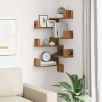Hoekwandschappen 2 st 40x40x49,5 cm bewerkt hout oud houtkleur - thumbnail