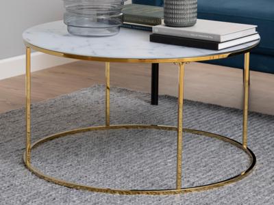 Ronde salontafel TROY Ø80 cm wit marmer/goud