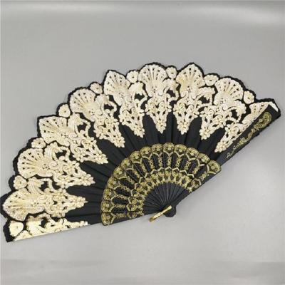Spanje stijl kunststof vouwen fan Peacock Lace fan dames Dance vergulden fan grootte: 23x42cm (zwart)