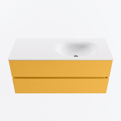 MONDIAZ VICA 110cm badmeubel onderkast Ocher 2 lades. Wastafel MOON rechts 1 kraangat, kleur Talc.