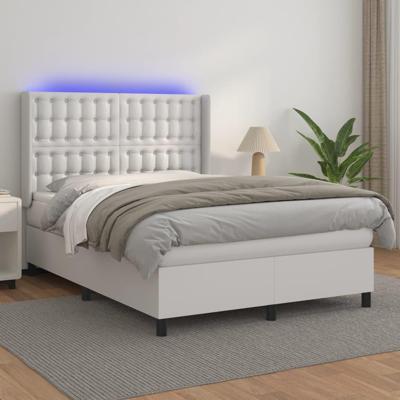 Boxspring met matras en LED kunstleer wit 140x200 cm
