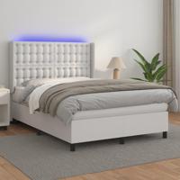 Boxspring met matras en LED kunstleer wit 140x200 cm - thumbnail